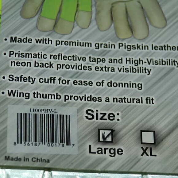 Global Gloves L High Visibility Pigskin Neon Safety Reflective Cuffs - Picture 3 of 4